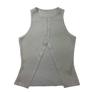 White Textured Sleeveless Split-Front Tank Top Size L